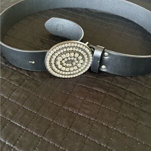 Aldo Black Belt with Sparkling Silver Buckle